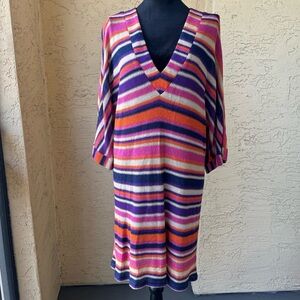 Trina Turk Lunar Striped V-neck Multicolor Domain Sleeve Mini Dress